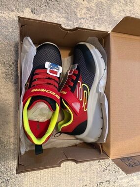 Skechers Kids Red, Black & Neon Yellow Slip-On Athletic Sneakers